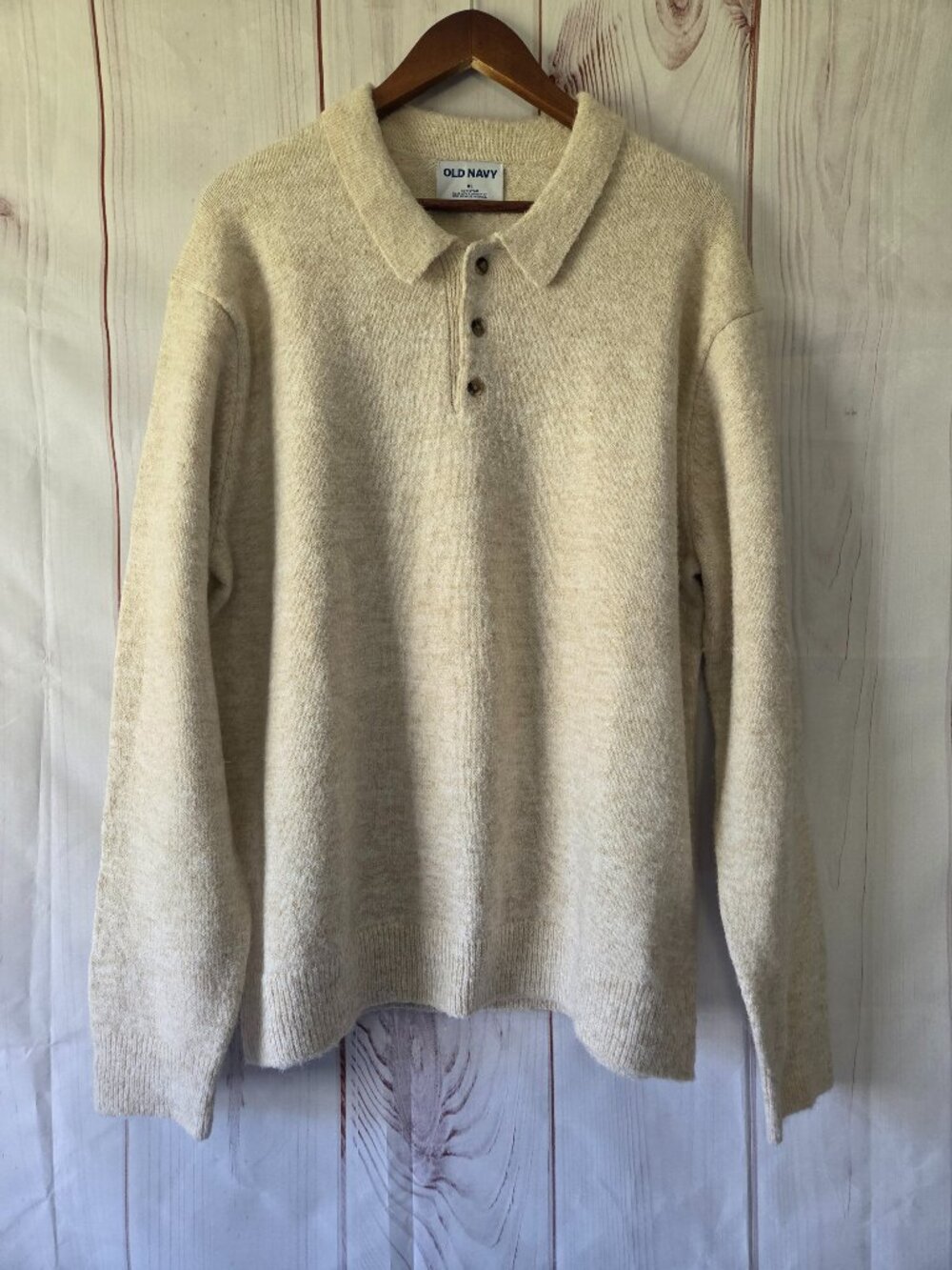 Old Navy Button Polo Pullover Sweater, Men’s XL. Cozy cream knit sweater